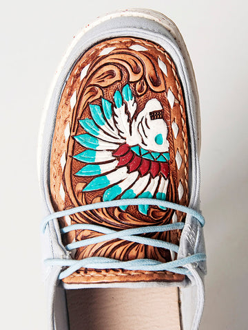 American Darling ADFT133SB1 Hand tooled carved genuine leather trim lightweight shoe footwear slip on