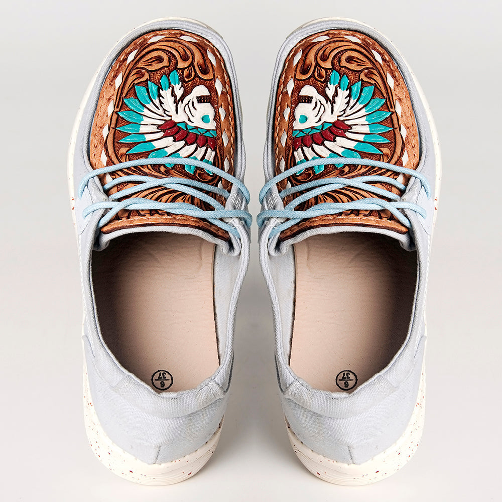 American Darling ADFT133SB1 Hand tooled carved genuine leather trim lightweight shoe footwear slip on