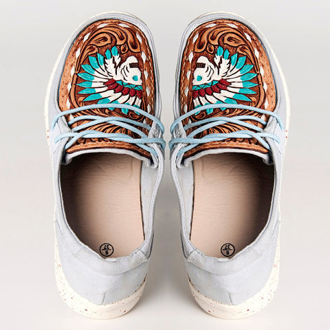 American Darling ADFT133SB1 Hand tooled carved genuine leather trim lightweight shoe footwear slip on