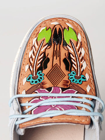 American Darling ADFT133SB2 Hand tooled carved genuine leather trim lightweight shoe footwear slip on