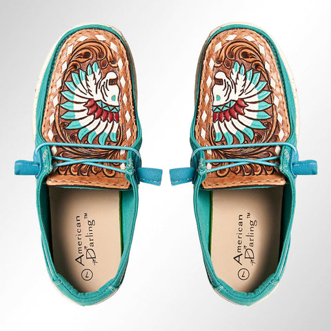American Darling ADFT133TR1 Hand tooled carved genuine leather trim lightweight shoe footwear slip on