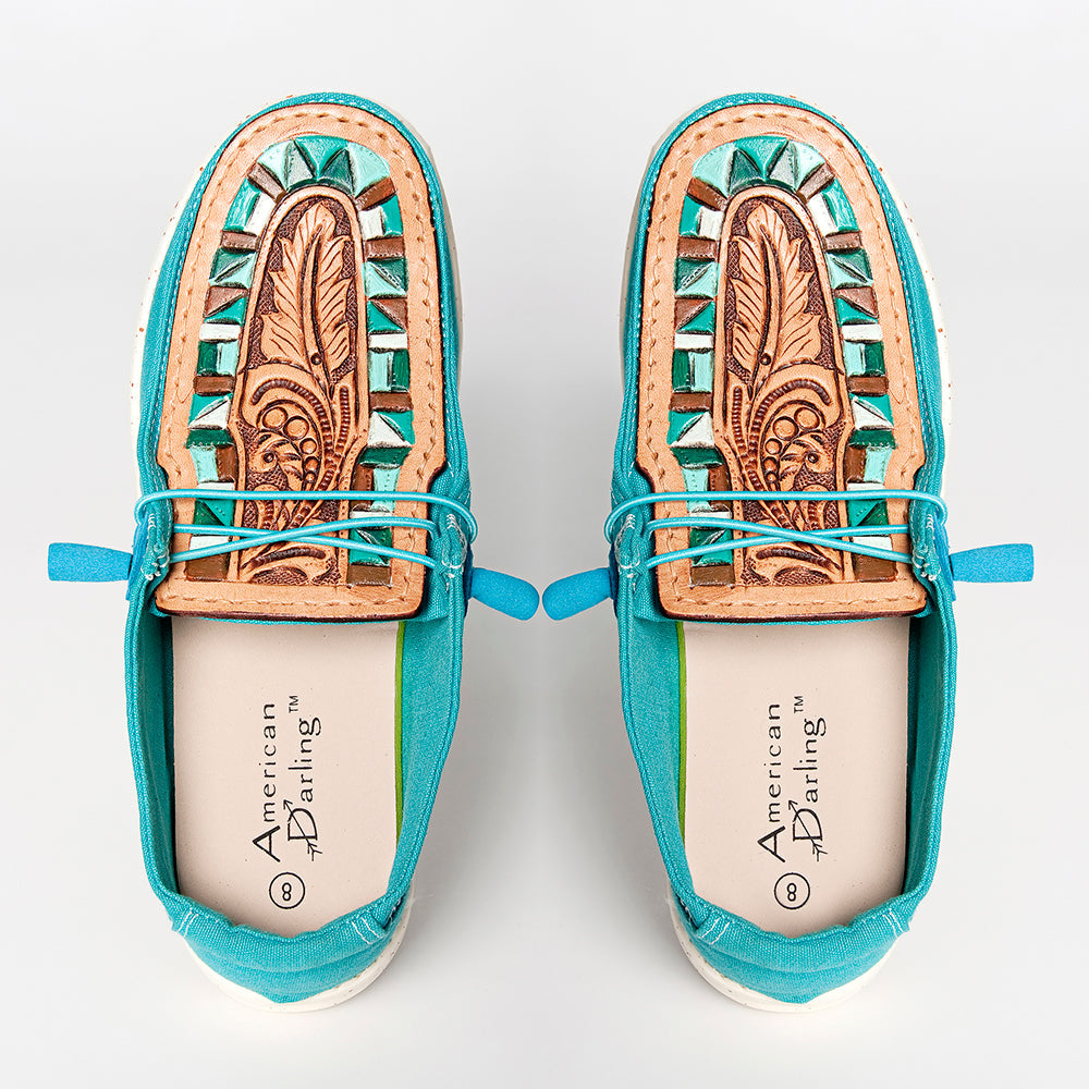 American Darling ADFT133TR8 Hand tooled carved genuine leather trim lightweight shoe footwear slip on