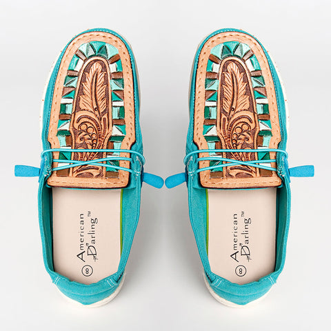 American Darling ADFT133TR8 Hand tooled carved genuine leather trim lightweight shoe footwear slip on