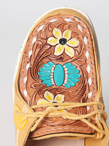 American Darling Floral Hand Curved Genuine leather shoe footwear slip on