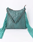 American Darling ADBG1175 Hobo Hobo Crocodile Embossed Genuine Leather Women Bag Western Handbag Purse