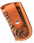 Hilason Folding Knife Sheath Floral Hand Tooled Genuine Leather Brown