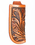 Hilason Folding Knife Sheath Floral Hand Tooled Genuine Leather Brown