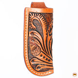 Hilason Folding Knife Sheath Floral Hand Tooled Genuine Leather Brown