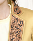 Genuine leather Hand tooled hand carved Women Blazer dress jacket ladies Girl
