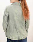 ADBZ023 Genuine leather Hand tooled hand carved Women 100% cotton Denim Blazer dress jacket ladies Girl
