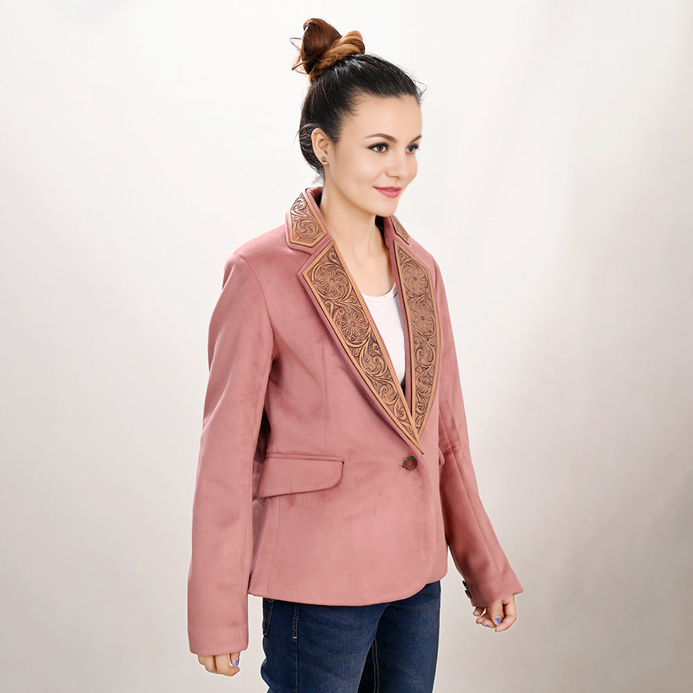 ADBZ025 Genuine leather Hand tooled hand carved Women Blazer dress jacket ladies Girl