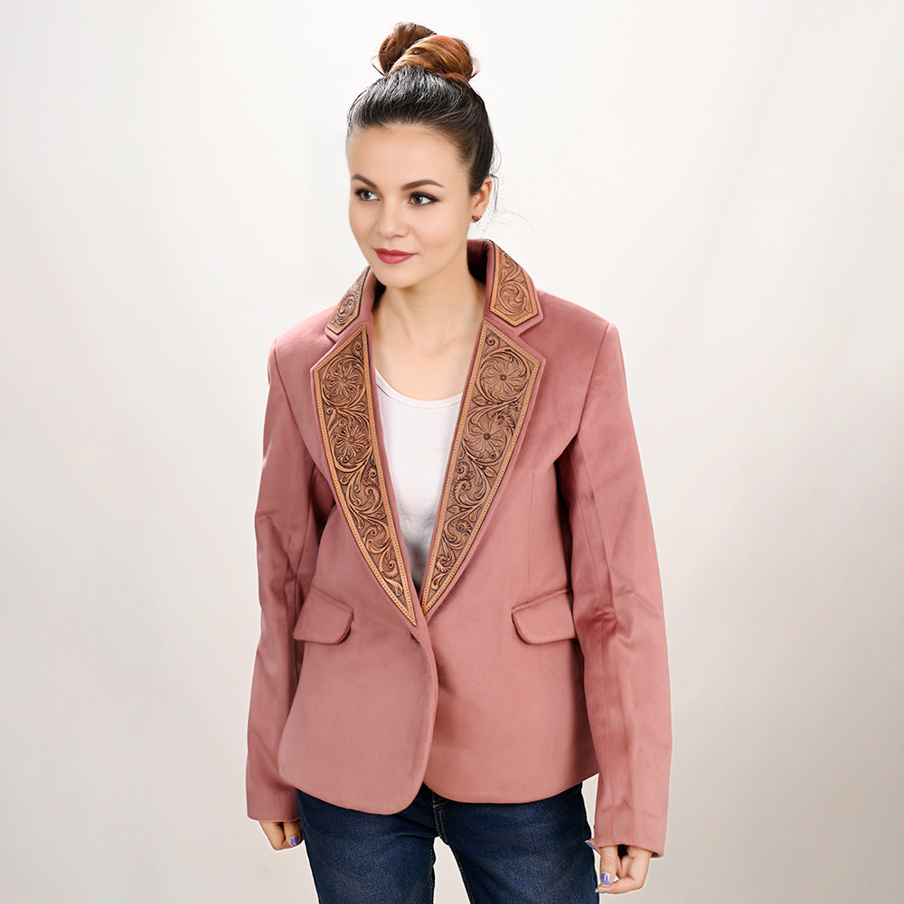 ADBZ025 Genuine leather Hand tooled hand carved Women Blazer dress jacket ladies Girl
