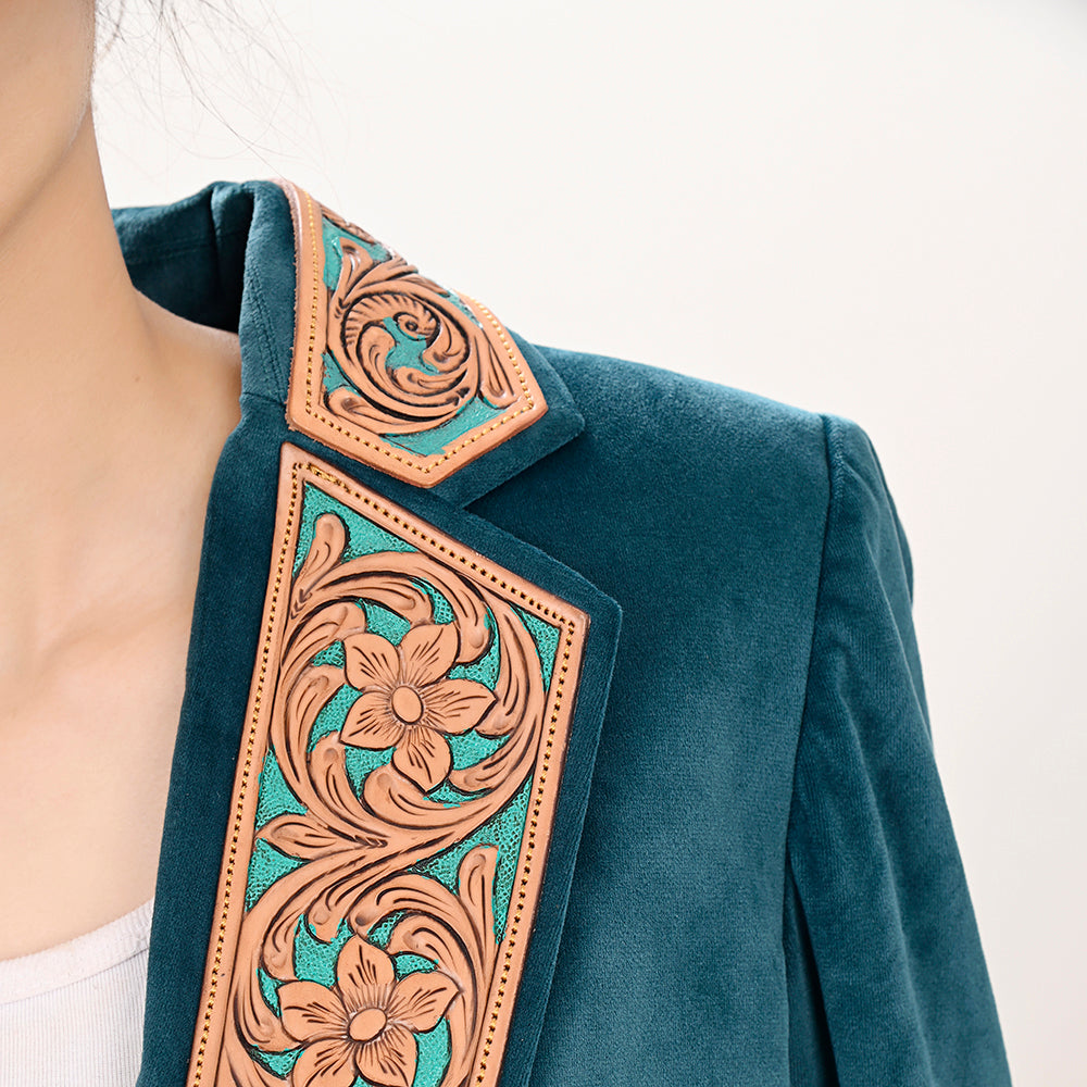 ADBZ027 Genuine leather Hand tooled hand carved Women Blazer dress jacket ladies Girl
