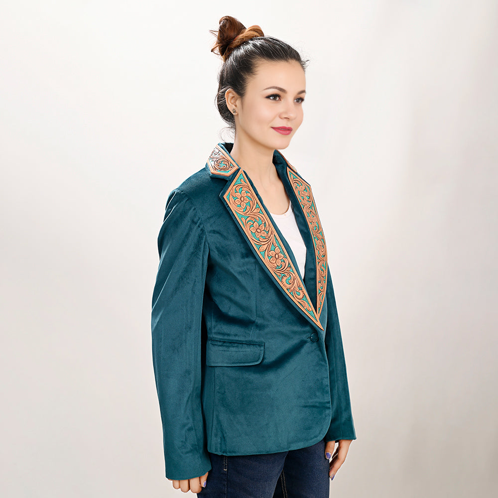 ADBZ027 Genuine leather Hand tooled hand carved Women Blazer dress jacket ladies Girl