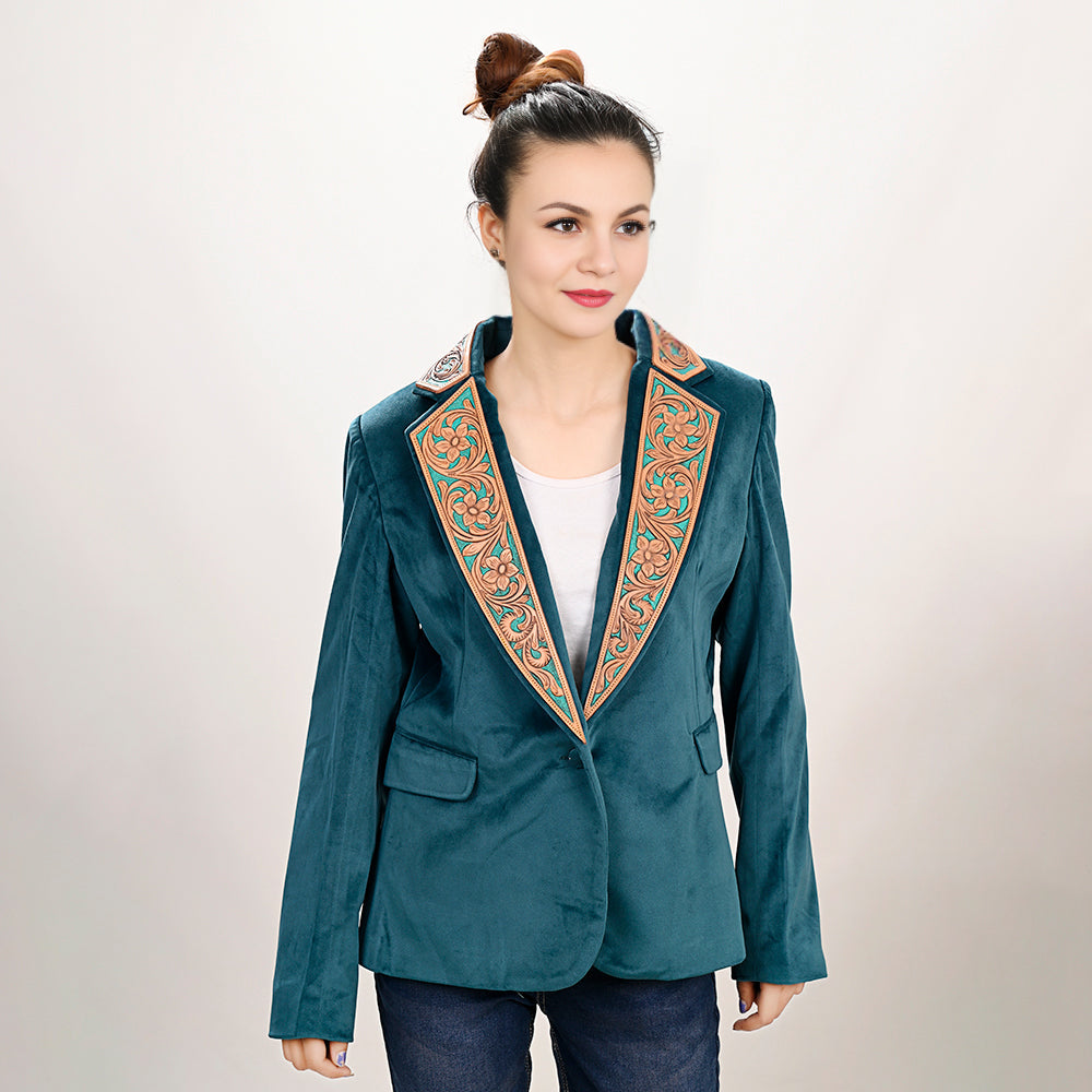 ADBZ027 Genuine leather Hand tooled hand carved Women Blazer dress jacket ladies Girl
