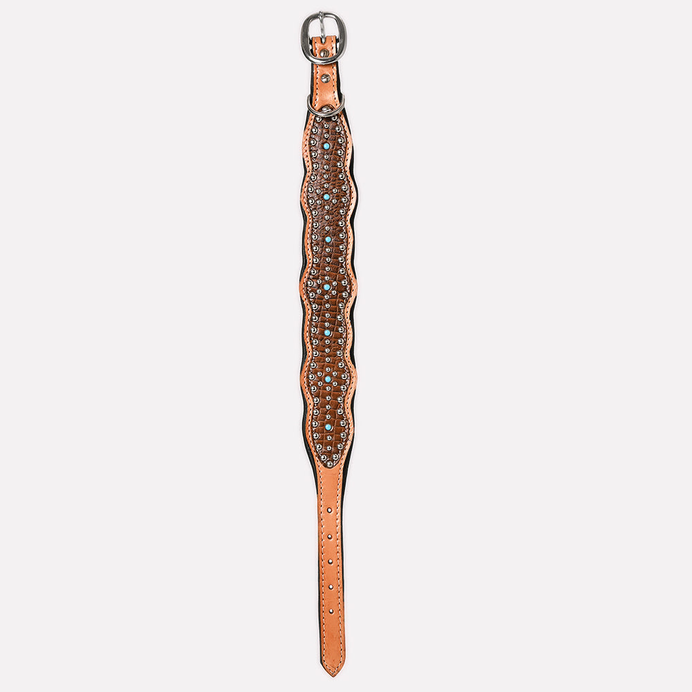 HIlason Genuine Leather Dog Collar Hand Tooled
