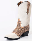 American Darling Floral Hand Curved Hair On Genuine Western Leather Long Boot