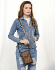 American Darling Cell Phone Holder Hand Tooled Genuine Leather Women Bag Western Handbag