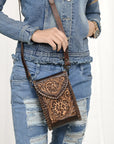 American Darling Cell Phone Holder Hand Tooled Genuine Leather Women Bag Western Handbag