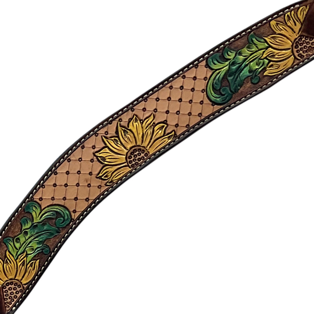 HILASON Western Horse Headstall &amp; Breast Collar Tack Set American Leather Sunflower Carving Brown