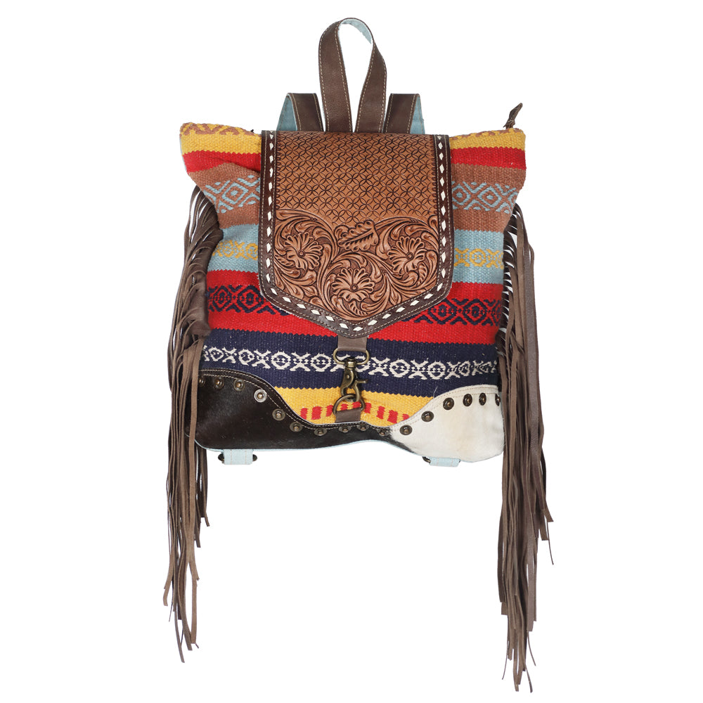 OHLAY KB603 Backpack Hand Tooled Upcycled Canvas Hair-On Genuine Leather women bag western handbag purse