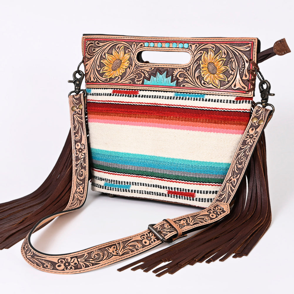 American Darling Clutch Hand Tooled Saddle Blanket Fabric Genuine Leather Western Women Bag Handbag Purse | Purses for Cute