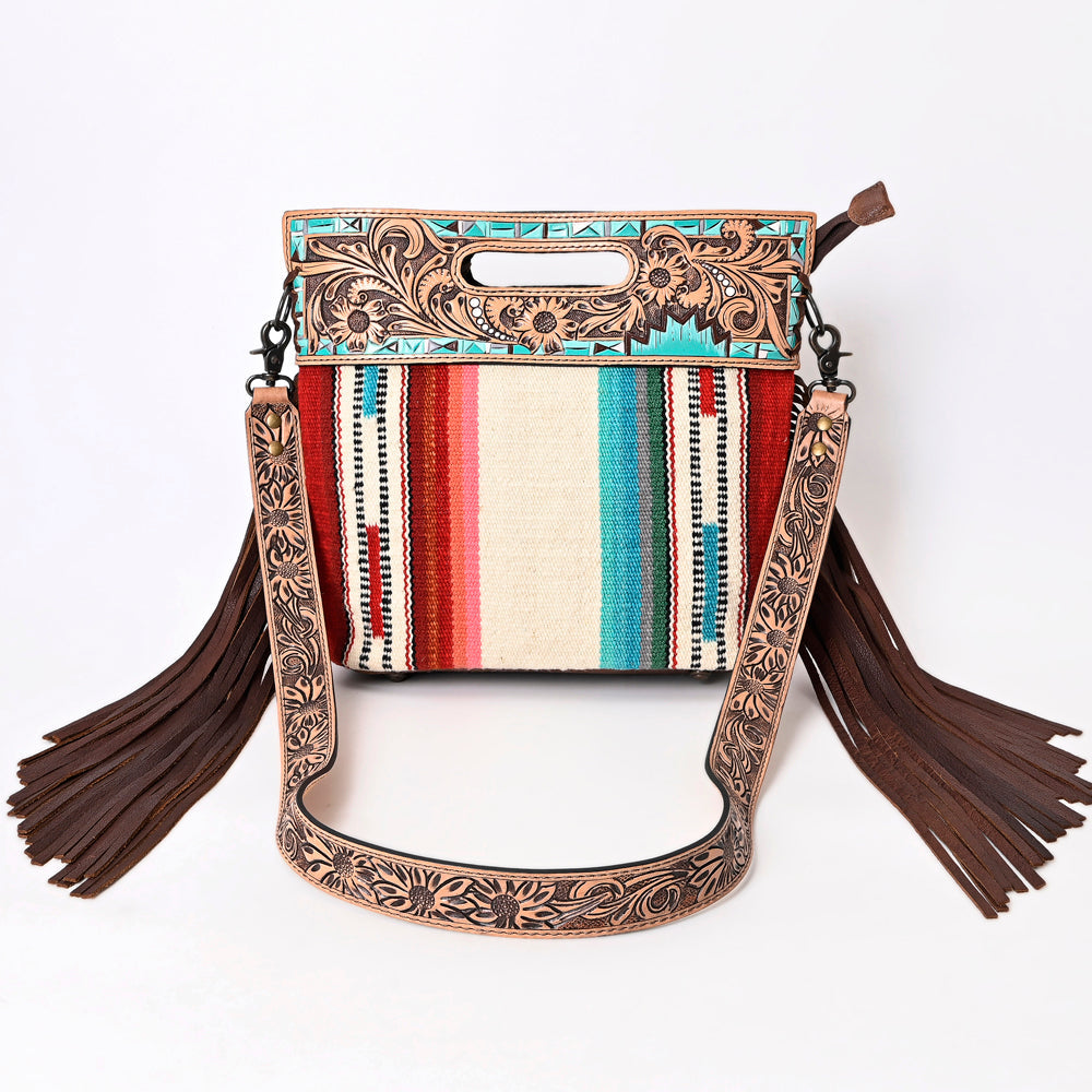 American Darling Clutch Hand Tooled Saddle Blanket Fabric Genuine Leather Western Women Bag Handbag Purse | Purses for Cute