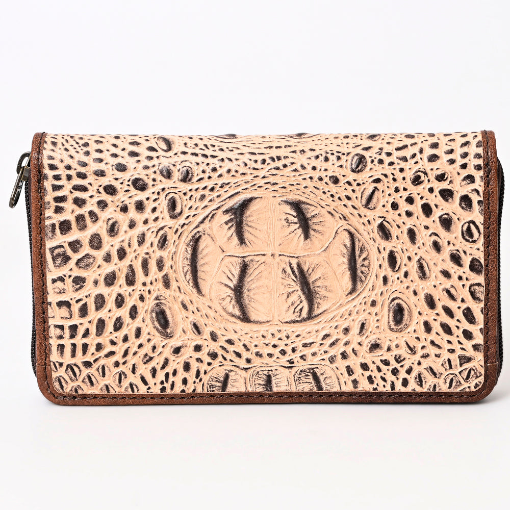 American Darling Wallet Hand Tooled Crocodile Embossed Genuine Leather Women Bag Western Handbag Purse