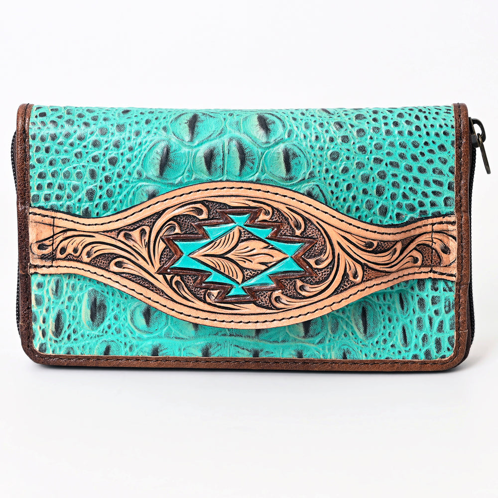 American Darling Wallet Hand Tooled Crocodile Embossed Genuine Leather Women Bag Western Handbag Purse