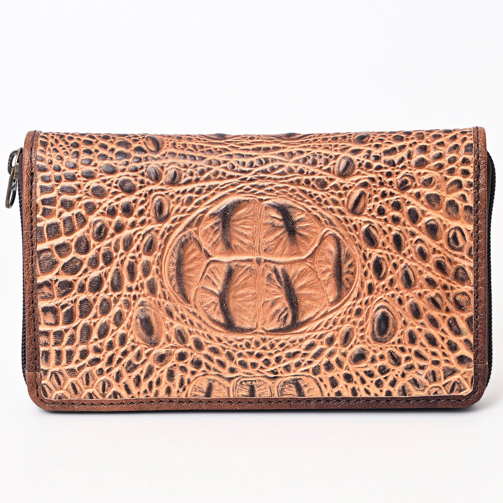 American Darling Wallet Hand Tooled Crocodile Embossed Genuine Leather Women Bag Western Handbag Purse