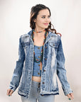 ADJKT022 Genuine leather Hand tooled hand carved Women 100% cotton Denim jacket  dress ladies girl