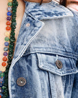 ADJKT022 Genuine leather Hand tooled hand carved Women 100% cotton Denim jacket  dress ladies girl
