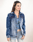 ADJKT028 Genuine leather Hand tooled hand carved Women 100% cotton Denim jacket  dress ladies girl