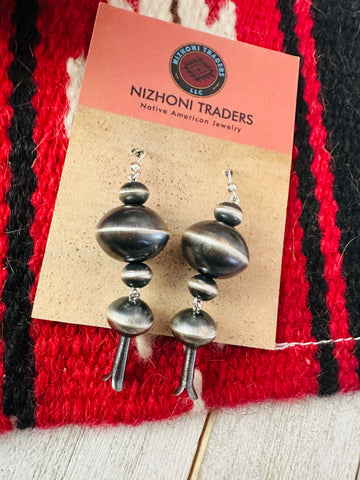 Navajo Sterling Silver Pearl Beaded Blossom Dangle Earrings