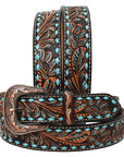 HILASON Western Genuine Leather Belt for Men Women Cowboy Cowgirl Handmade Unisex Full Grain Heavy Duty Floral Tooled Belt