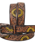 HILASON Western Genuine Leather Belt for Men Women Cowboy Cowgirl Handmade Unisex Full Grain Heavy Duty Floral Tooled Belt