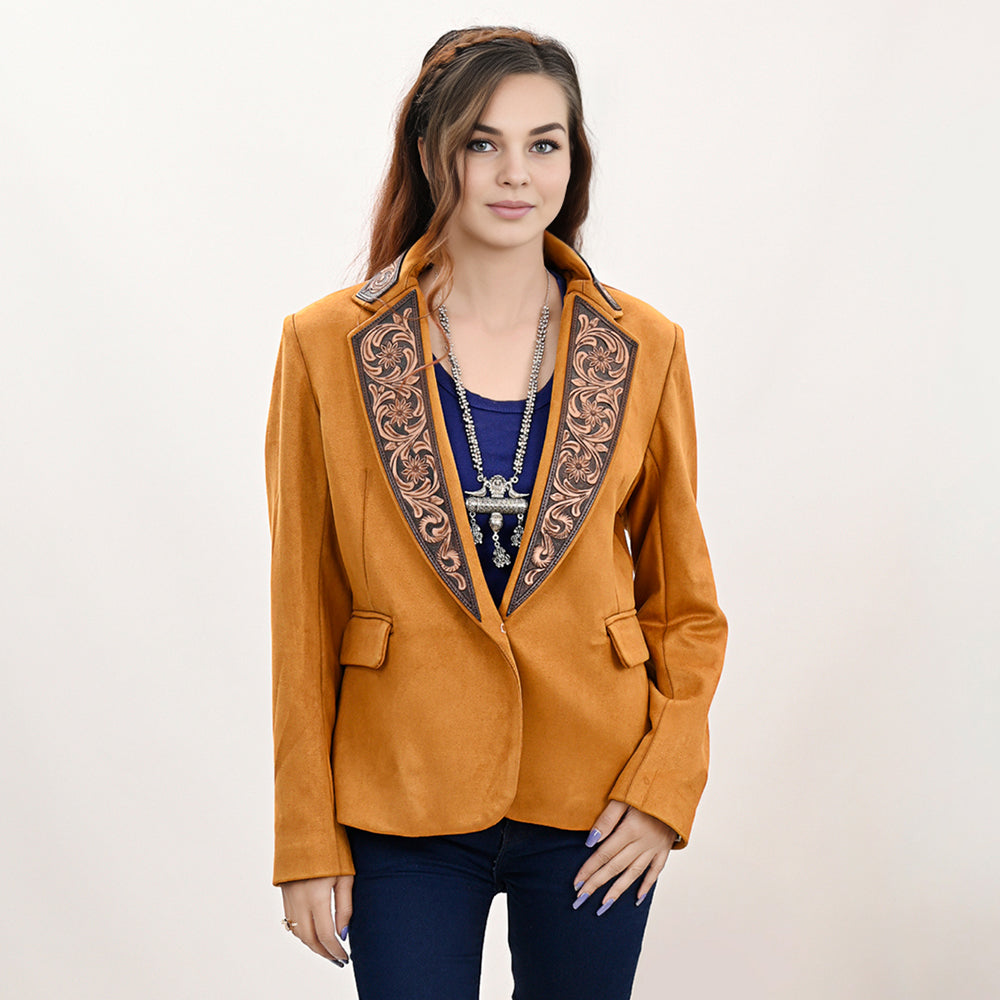 ADBZ033 Genuine leather Hand tooled hand carved Women Blazer dress jacket ladies Girl