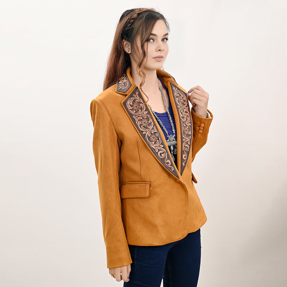 ADBZ033 Genuine leather Hand tooled hand carved Women Blazer dress jacket ladies Girl