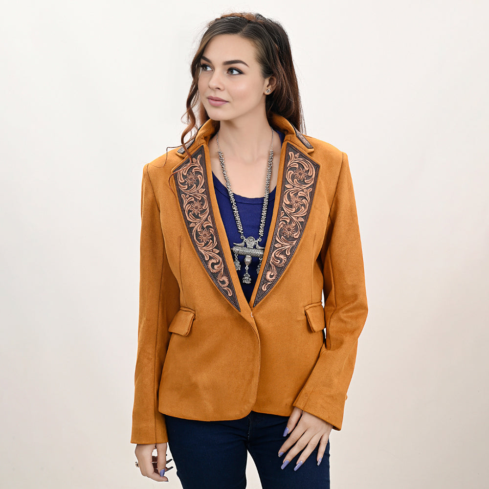 ADBZ033 Genuine leather Hand tooled hand carved Women Blazer dress jacket ladies Girl