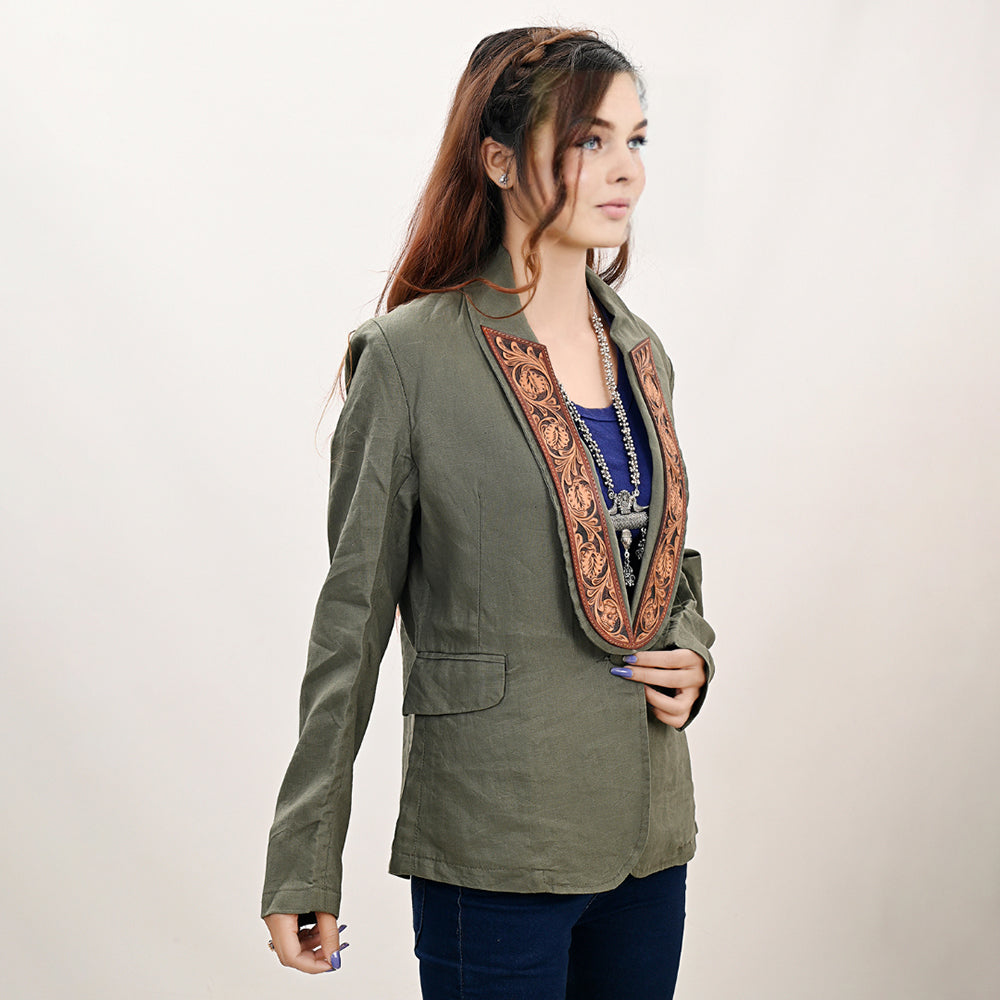 ADBZ035 Genuine leather Hand tooled hand carved Women Blazer dress jacket ladies Girl
