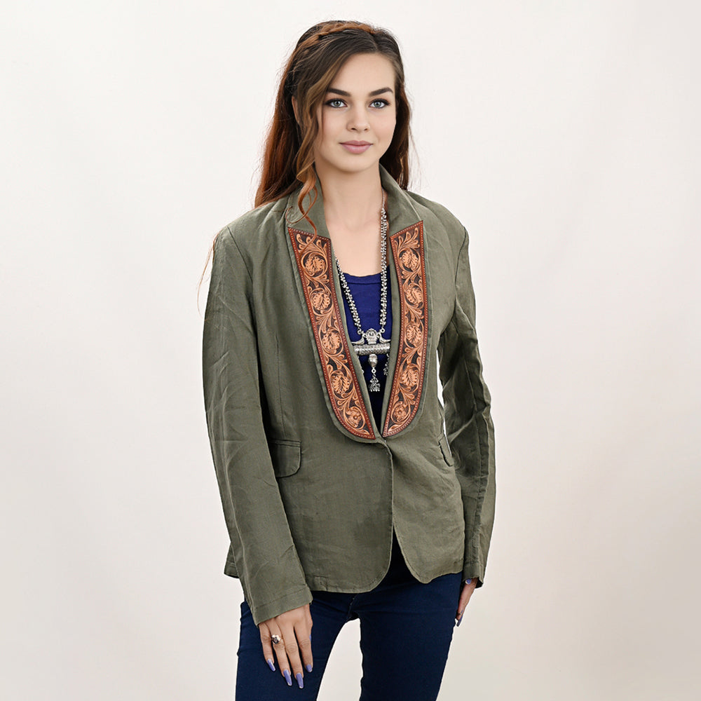 ADBZ035 Genuine leather Hand tooled hand carved Women Blazer dress jacket ladies Girl
