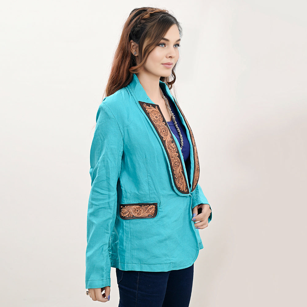 ADBZ036 Genuine leather Hand tooled hand carved Women Blazer dress jacket ladies Girl