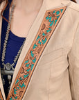 ADBZ038 Genuine leather Hand tooled hand carved Women Blazer dress jacket ladies Girl