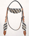 HILASON Western Horse Headstall Breast Collar Hairon Leather Tan