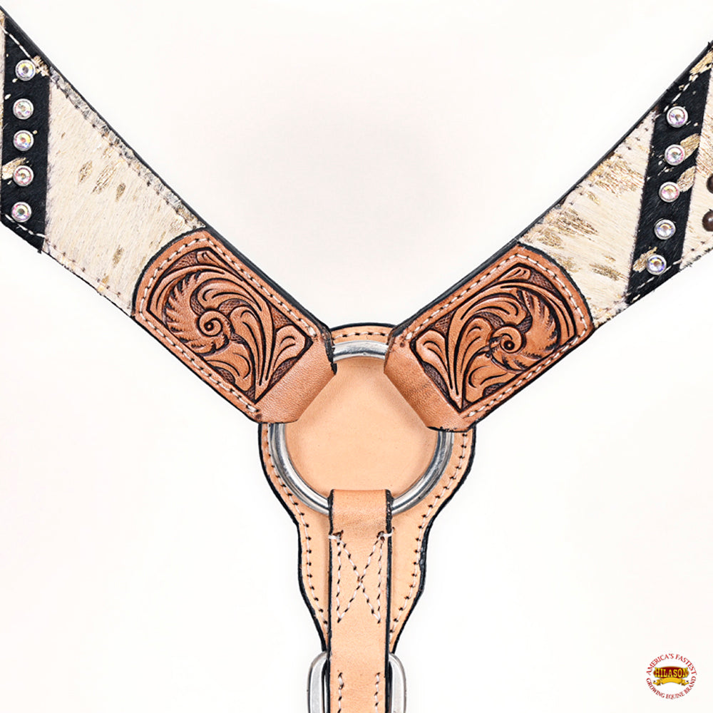 HILASON Western Horse Headstall Breast Collar Hairon Leather Tan