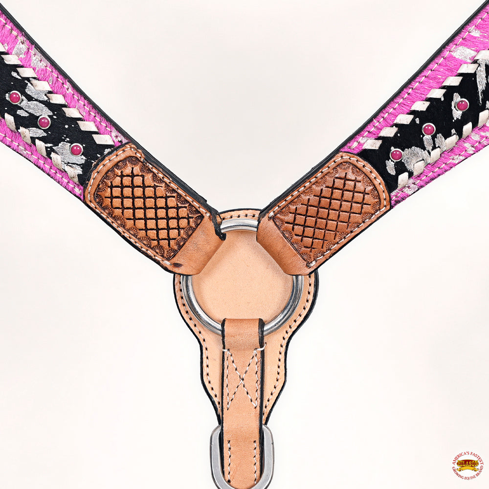 HILASON W. H. Headstall Breast Collar Hairon Leather Tan – Hilason