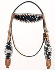 HILASON Western Horse Headstall Breast Collar Hairon Leather Tan