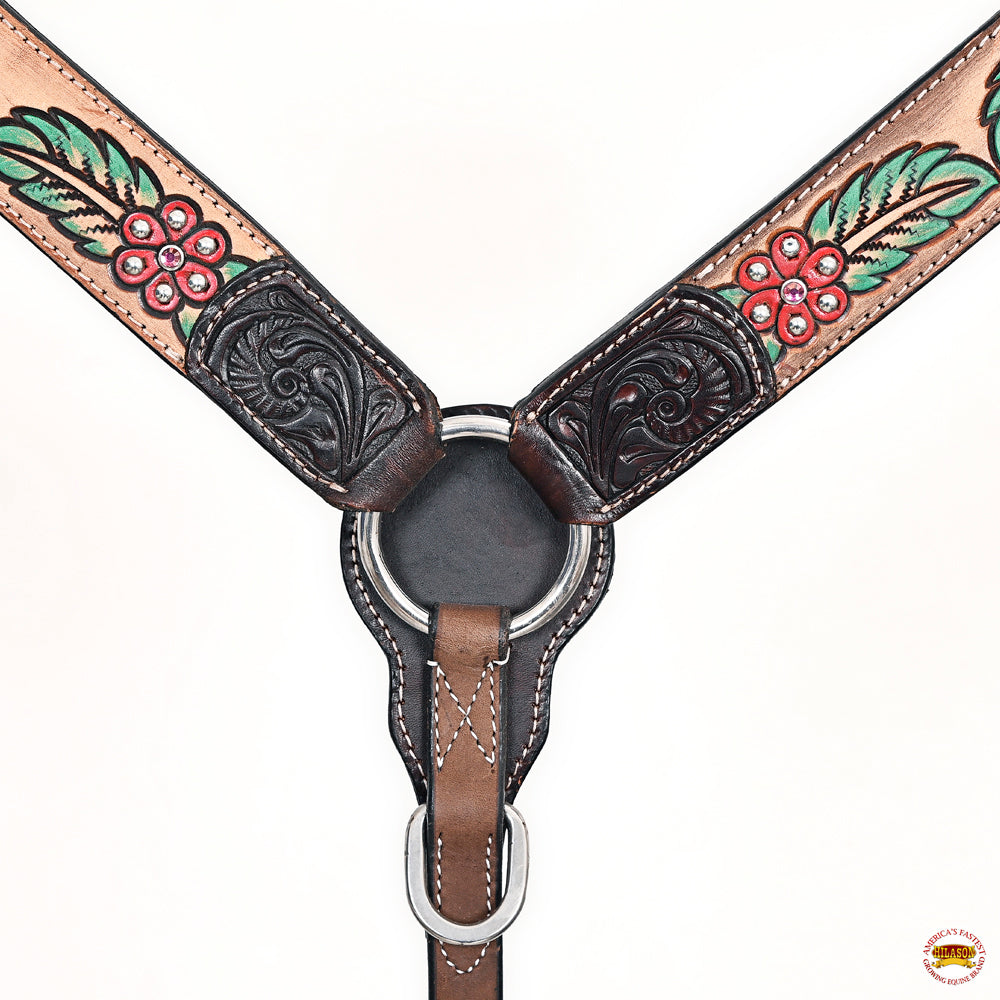 HILASON Western Horse Headstall Breast Collar Leather Brown