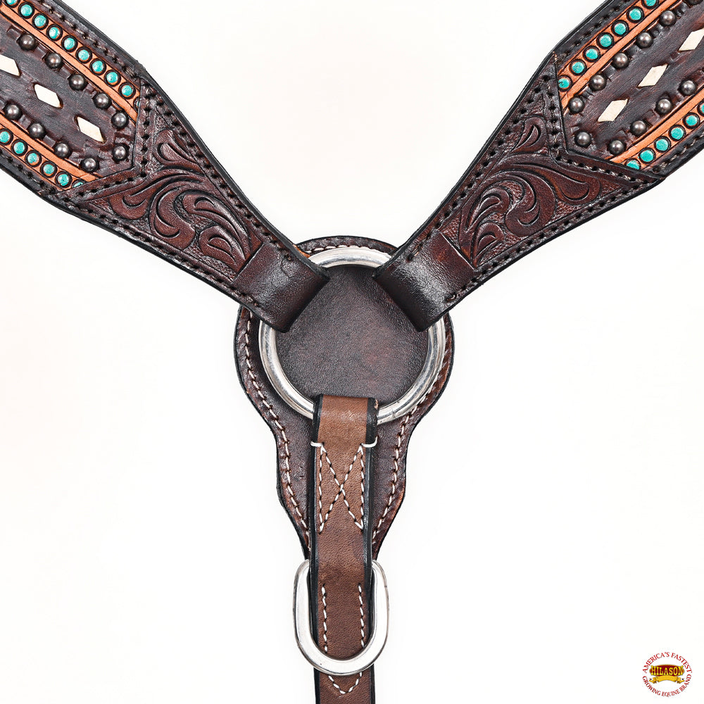 HILASON Western Horse Headstall Breast Collar Leather Brown