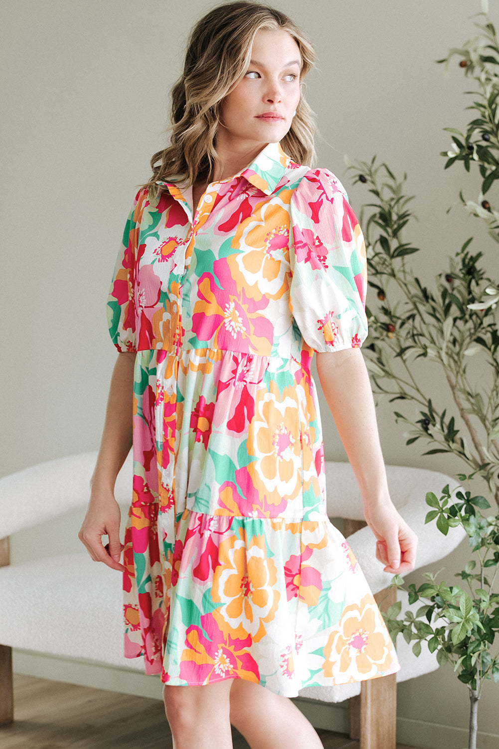Brynleigh Floral Puff Sleeve Babydoll Dress